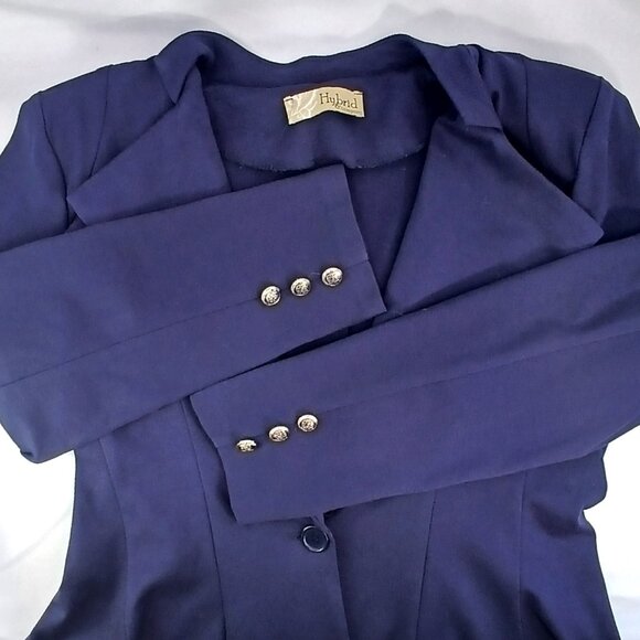 Hybrid & Company Dark Purple Jersey Peplum Flare Back Blazer Jacket Like New - Picture 6 of 8